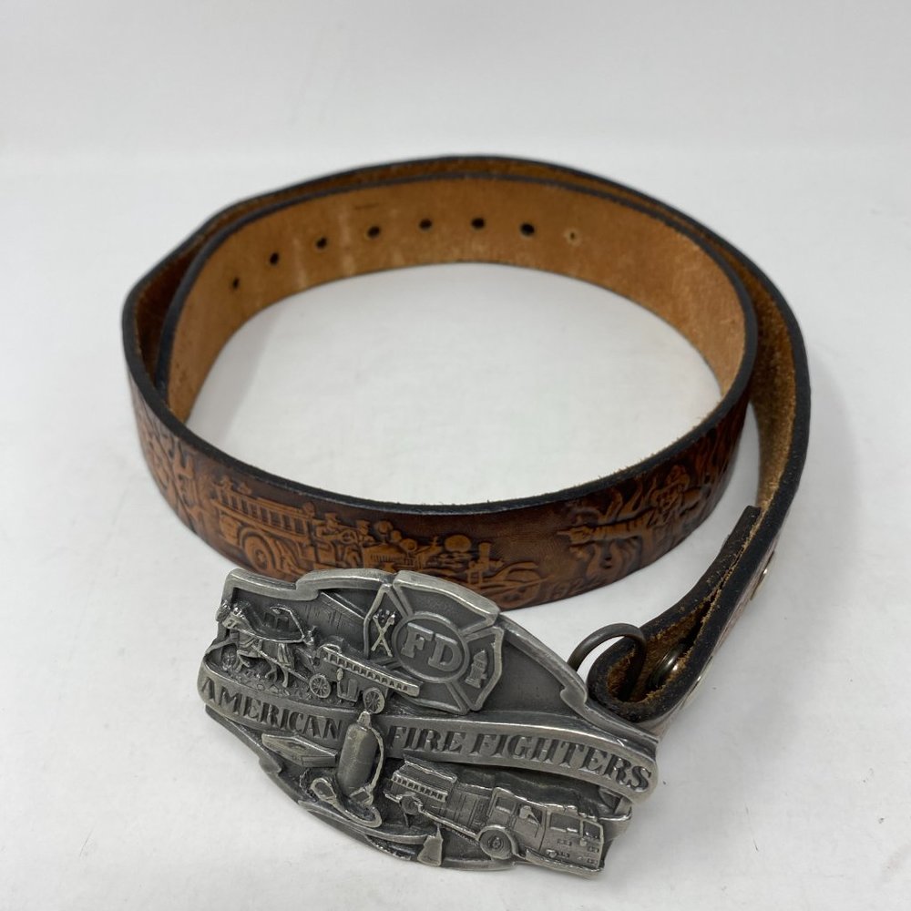 Siskiyou Vintage Firefighters Buckle with Custom Leather belt Made in USA